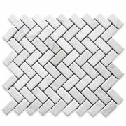 Carrara White 1x2 Herringbone Mosaic Tile Tumbled