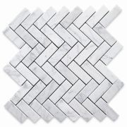 Carrara White 1x3 Herringbone Mosaic Tile Honed