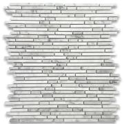 Carrara White Bullet Strip Heavy Rain Mosaic Tile Polished