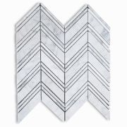 Carrara White 1x4 Chevron Mosaic Tile w/ Lines Honed