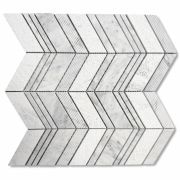 Carrara White Marble 1x4 Chevron Mosaic Tile w/ Lines Honed Bush-hammered Grooved