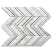 Carrara White 1x4 Chevron Mosaic Tile w/ Lines Polished