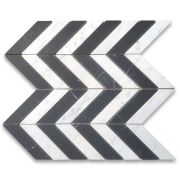 Carrara White Nero Marquina Black Marble 1x4 Chevron Mosaic Tile Honed
