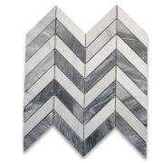 Carrara White Bardiglio Gray Marble 1x4 Chevron Mosaic Tile Honed