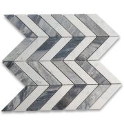 Carrara White Bardiglio Gray Marble 1x4 Chevron Mosaic Tile Polished