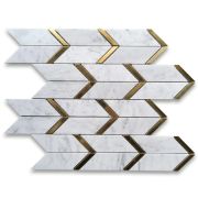 Carrara White Marble Arrow Chevron Mosaic Tile w/ Gold Brass Polished