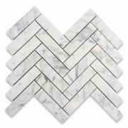 Carrara White 1x4 Herringbone Marble Mosaic Tile Polished