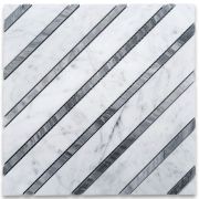 Carrara White Marble Geometric Polystrip Mosaic Tile w/ Bardiglio Gray Honed