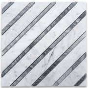Carrara White Marble Luminous Beam Mosaic Tile w/ Bardiglio Gray Honed