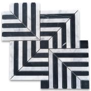 Carrara White and Nero Marquina Black Marble Maze Square Weave Mosaic Tile Honed