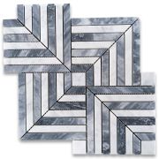 Carrara White and Bardiglio Gray Marble Maze Square Weave Mosaic Tile Honed
