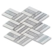 Carrara White Marble Parallelogram Diamond Mosaic Tile w/ Thassos White Honed