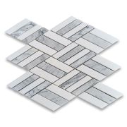 Carrara White Marble Parallelogram Diamond Mosaic Tile w/ Thassos White Polished