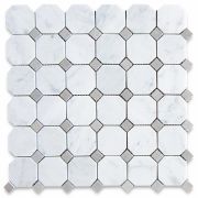 Carrara White 2 inch Octagon Mosaic Tile w/ Gray Dots Honed