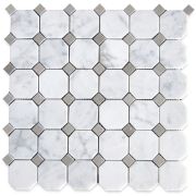 Carrara White Marble 2 inch Octagon Mosaic Tile w/ Cinderella Gray Tan Dots Polished