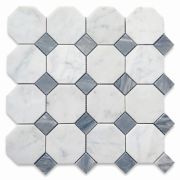 Carrara White Marble 3 inch Octagon Mosaic Tile w/ Bardiglio Gray Dots Honed