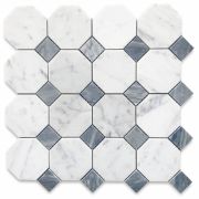Carrara White Marble 3 inch Octagon Mosaic Tile w/ Bardiglio Gray Dots Polished