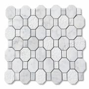 Carrara White Marble 2 inch Regency Stella Long Octagon Mosaic Tile Polished Bush-hammered Grooved Multi Finish