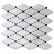 Carrara White Marble 1-3/4x3-1/2 Long Octave Rhomboid Mosaic Tile w/ Black Dots Polished