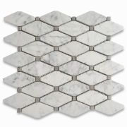 Carrara White Marble 1-3/4x3-1/2 Long Octave Rhomboid Mosaic Tile w/ Gray Dots Honed