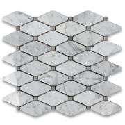 Carrara White Marble 1-3/4x3-1/2 Long Octave Rhomboid Mosaic Tile w/ Gray Dots Polished