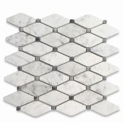 Carrara White Marble 1-3/4x3-1/2 Long Octave Rhomboid Mosaic Tile w/ Dark Gray Dots Polished