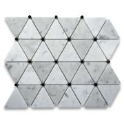Carrara White 2-3/4 inch Triangle Mosaic Tile w/ Black Round Dots Honed