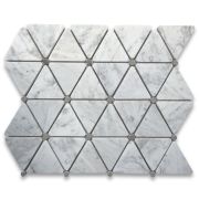 Carrara White 2 3/4 inch Triangle Mosaic Tile w/ Gray Round Dots Honed