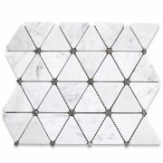 Carrara White 2-3/4 inch Triangle Mosaic Tile w/ Emperador Dark Round Dots Honed