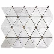 Carrara White 2-3/4 inch Triangle Mosaic Tile w/ Emperador Dark Round Dots Polished