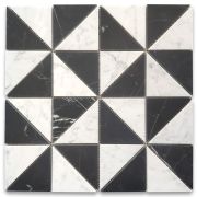 Carrara White and Nero Marquina Black Marble 3x3x4 Windmill Triangle Mosaic Tile Honed