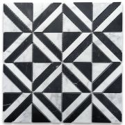 Carrara White Marble 3 inch Striped Square Maze Mosaic Tile w/ Nero Marquina Black Honed