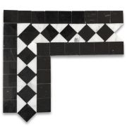 Carrara White Marble Classic Diamond Mosaic Border Corner Tile Black Edge Polished