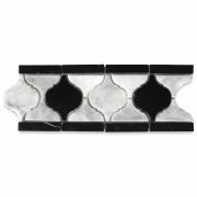 Carrara White Black Marble Lantern Baroque Mosaic Border Listello Tile Polished