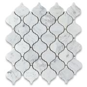 Carrara White Medium Lantern Shaped Arabesque Baroque Mosaic Tile Honed