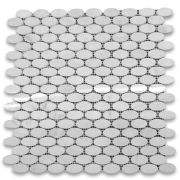 Carrara White 1 1/4 x 5/8 Ellipse Oval Mosaic Tile Polished