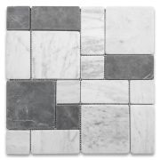 Carrara White Marble Block Basket Mosaic Tile Tumbled