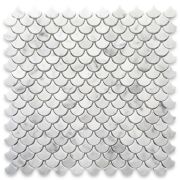 Carrara White Mini Fish Scale Fan Shaped Mosaic Tile Honed