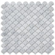 Carrara White Medium Fish Scale Fan Shaped Mosaic Tile Honed