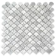 Carrara White Medium Fish Scale Fan Shaped Mosaic Tile Polished