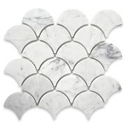 Carrara White Grand Fish Scale Fan Shaped Mosaic Tile Honed