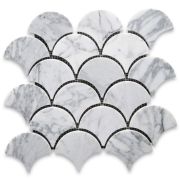 Carrara White Grand Fish Scale Fan Shaped Mosaic Tile Polished