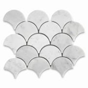 Carrara White Large Fish Scale Fan Shaped Mosaic Tile Honed