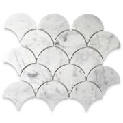 Carrara White Large Fish Scale Fan Shaped Mosaic Tile Polished