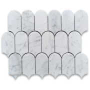 Carrara White Marble 2x4 Arched Domed Mermaid Fish Scale Pattern Mosaic Tile Honed
