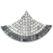 Carrara White Marble Fish Scale European Fan Mini Mosaic Tile w/ Bardiglio Gray Polished