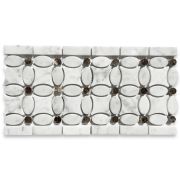 Carrara White Flower Mosaic Border Listello Tile w/ Emperador Dark Dots Polished