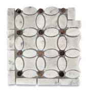 Carrara White Flower Mosaic Border Corner Tile w/ Emperador Dark Dots Polished