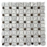 Carrara White Flower Pattern Mosaic Tile w/ Emperador Dark Dots Polished