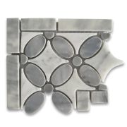 Carrara White Flower Mosaic Border Corner Tile w/ Bardiglio Gray Dots Polished